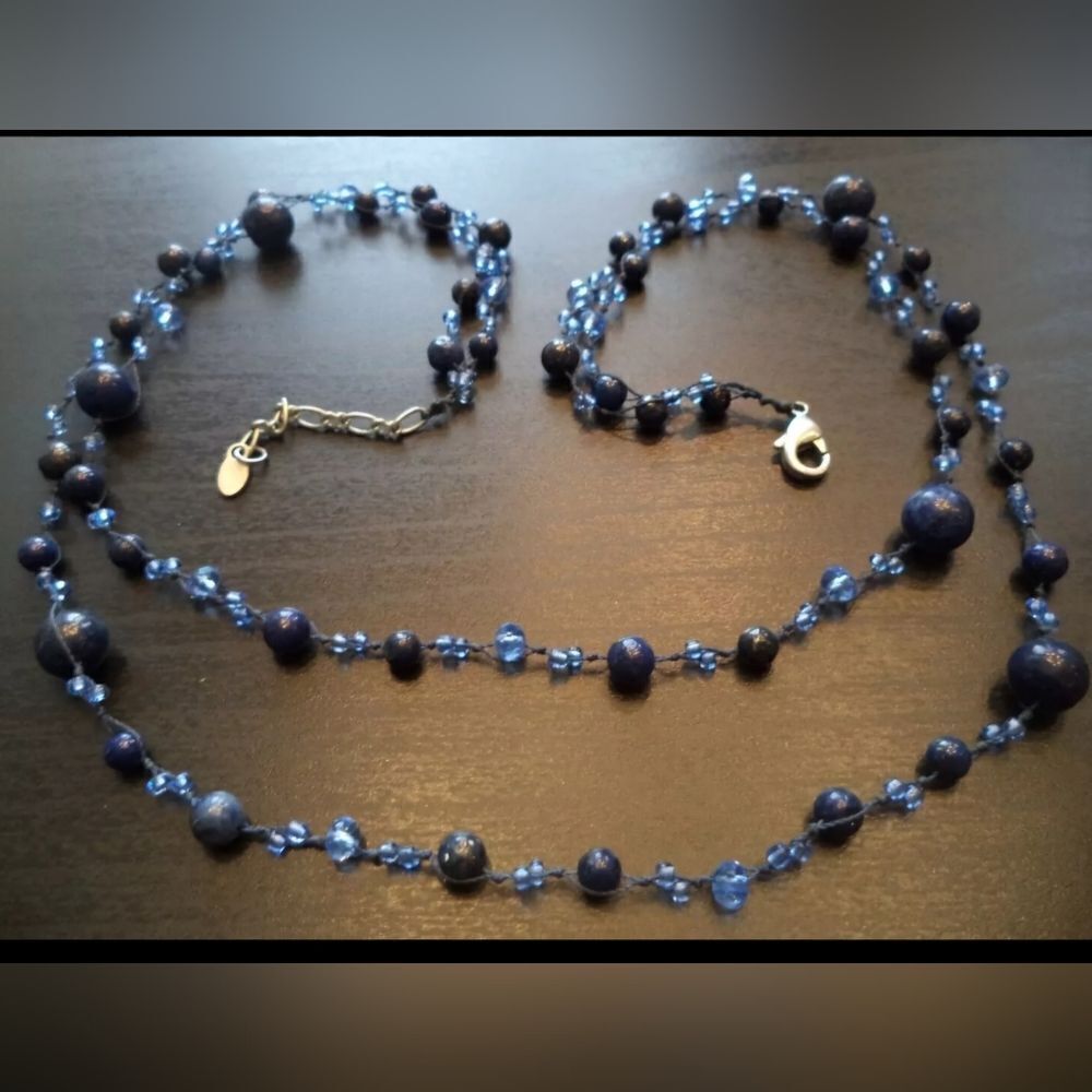 STUNNING VINTAGE ESTATE SIGNED GUARDIAN BLUE GLASS BEADED 19" NECKLACE